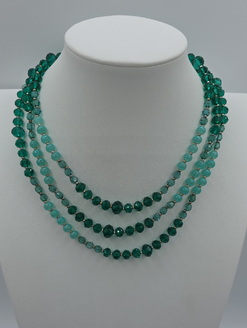 White House Black Market Emerald-Tone Multi-Strand Beaded Necklace